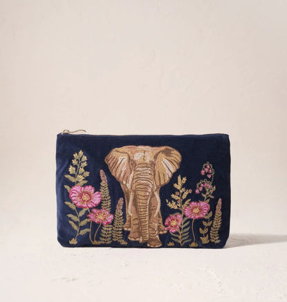 Botanical Elephant Velvet Everyday Pouch