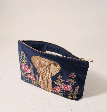Botanical Elephant Velvet Everyday Pouch