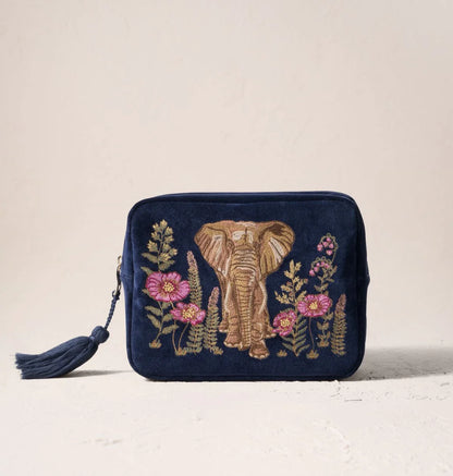 Botanical Elephant Velvet Wash Bag