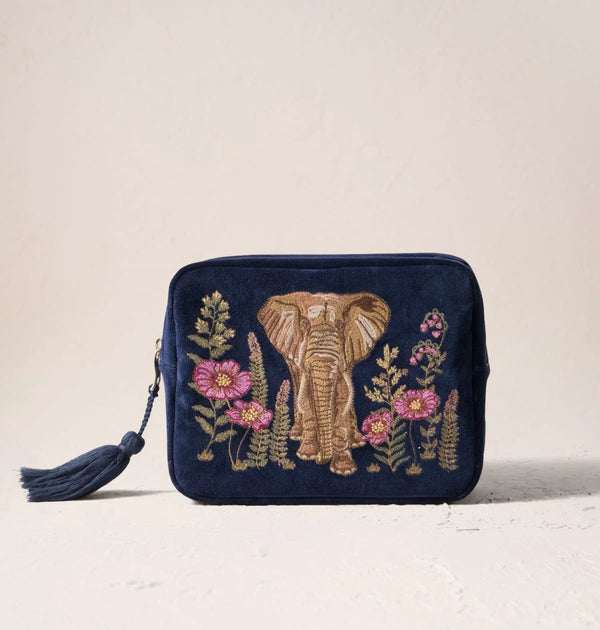 Botanical Elephant Velvet Wash Bag