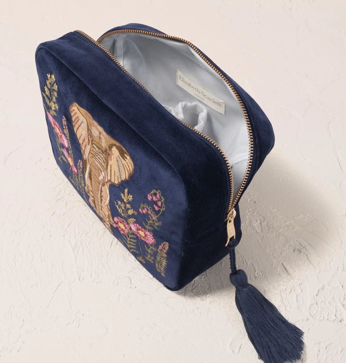 Botanical Elephant Velvet Wash Bag