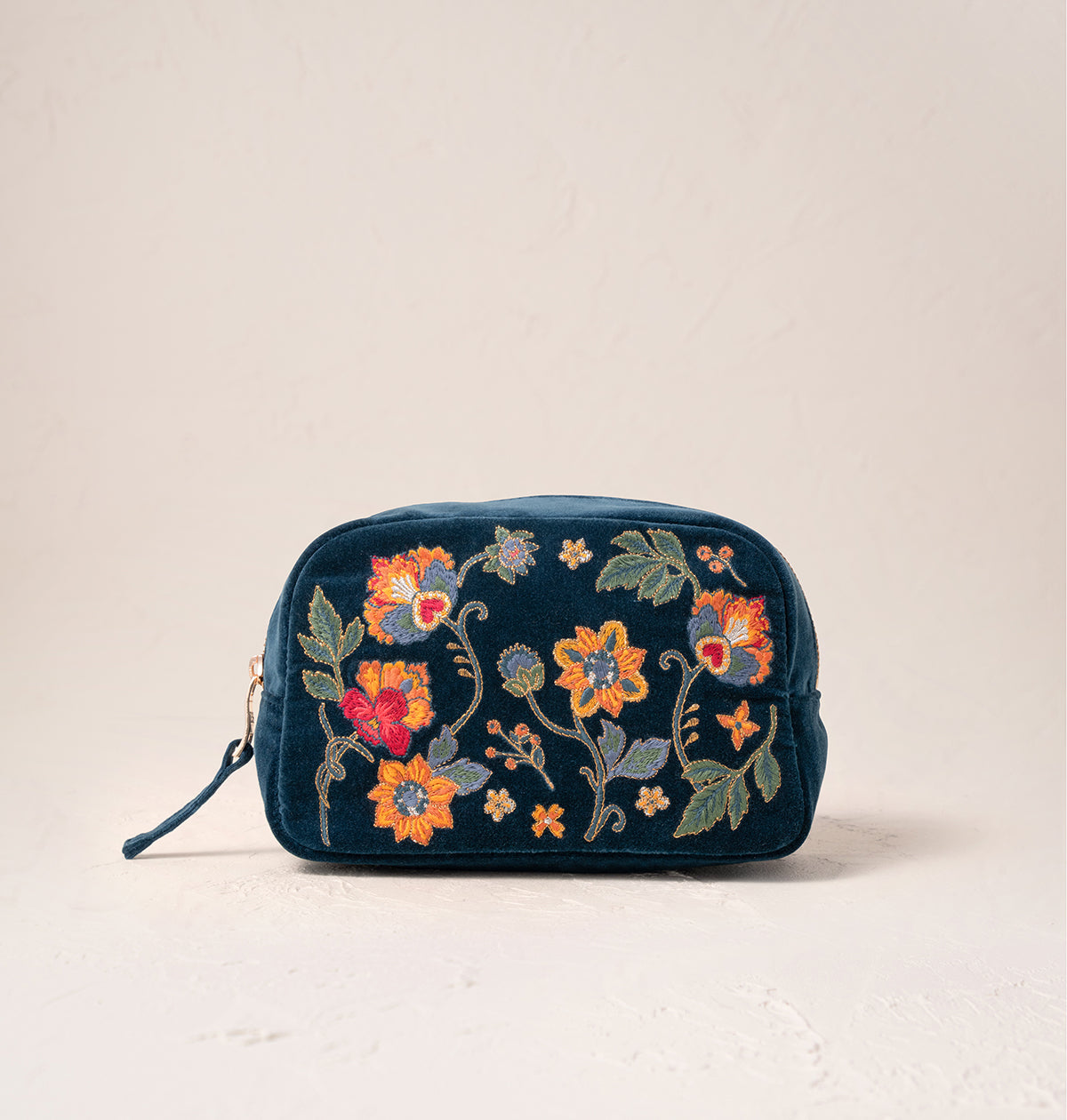Botanical Garden Ink Blue Velvet Makeup Bag