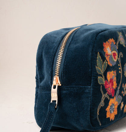 Botanical Garden Ink Blue Velvet Makeup Bag
