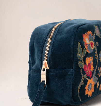 Botanical Garden Ink Blue Velvet Makeup Bag