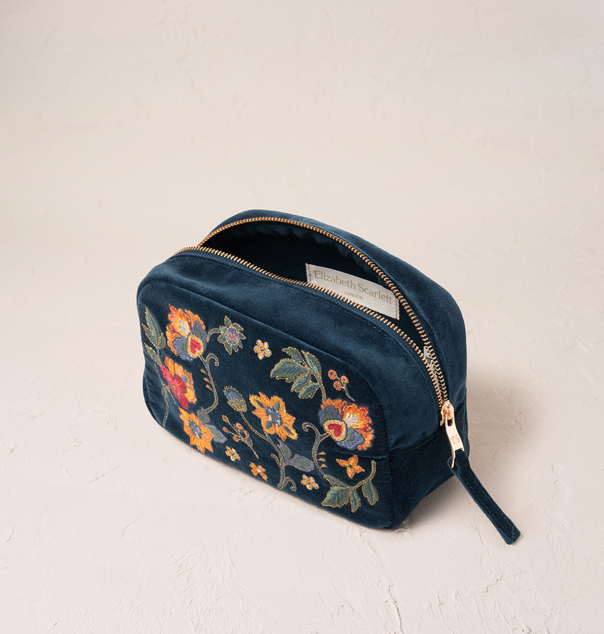 Botanical Garden Ink Blue Velvet Makeup Bag