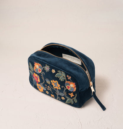 Botanical Garden Ink Blue Velvet Makeup Bag