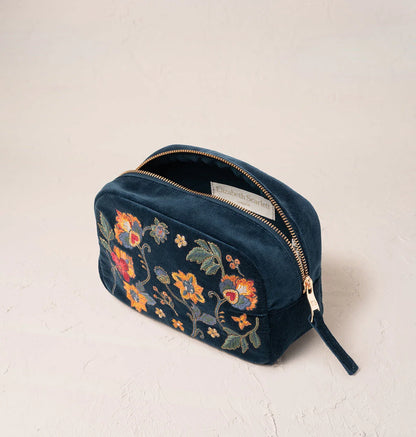 Botanical Garden Ink Blue Velvet Makeup Bag