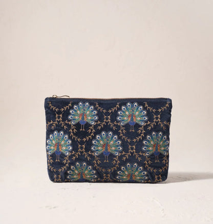 Botanical Peacock Velvet Everyday Pouch