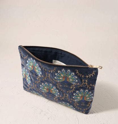 Botanical Peacock Velvet Everyday Pouch