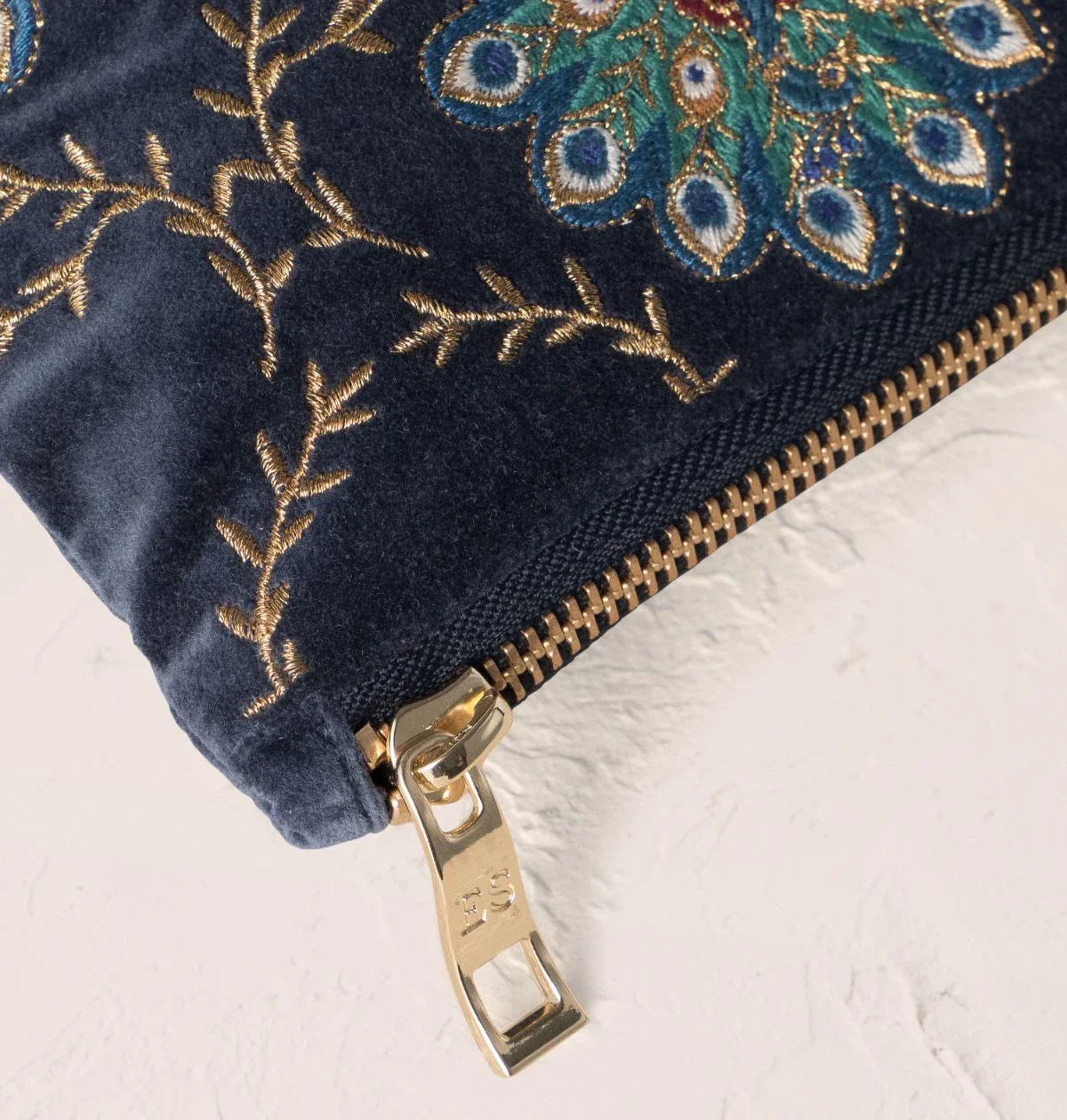 Botanical Peacock Velvet Everyday Pouch