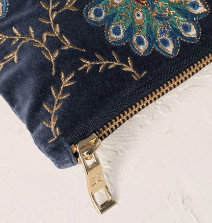 Botanical Peacock Velvet Everyday Pouch