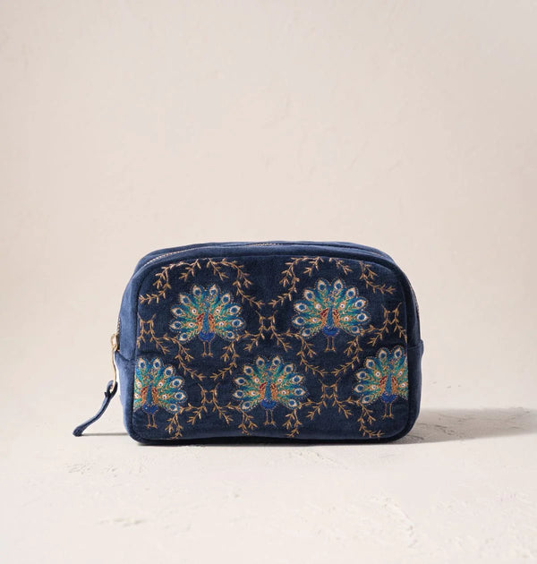Botanical Peacock Velvet Makeup Bag