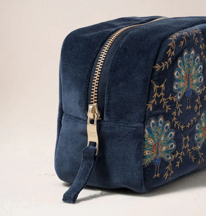 Botanical Peacock Velvet Makeup Bag