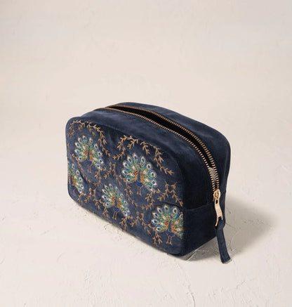 Botanical Peacock Velvet Makeup Bag