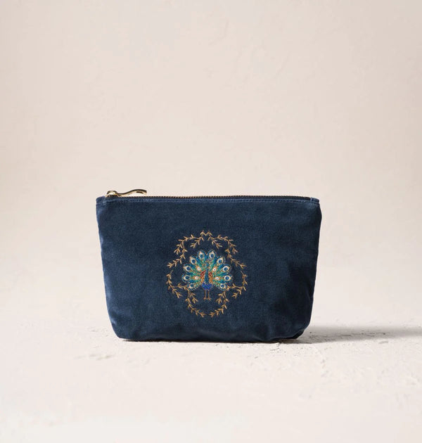Botanical Peacock Velvet Mini Pouch