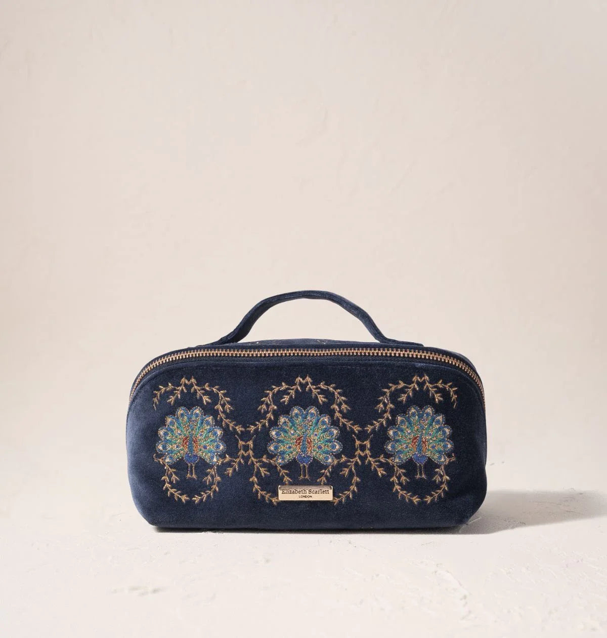 Botanical Peacock Velvet Open Flat Makeup Bag