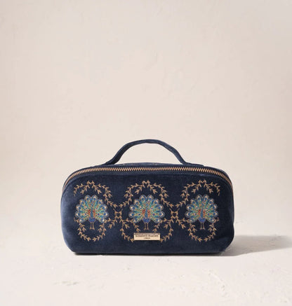 Botanical Peacock Velvet Open Flat Makeup Bag