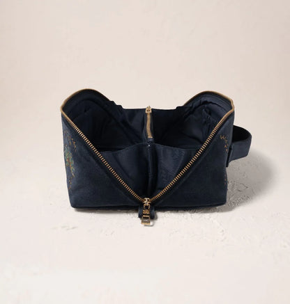 Botanical Peacock Velvet Open Flat Makeup Bag