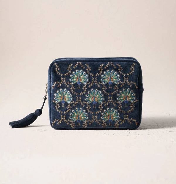Botanical Peacock Velvet Wash Bag