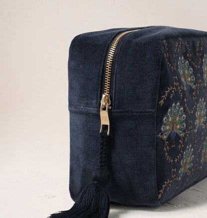 Botanical Peacock Velvet Wash Bag