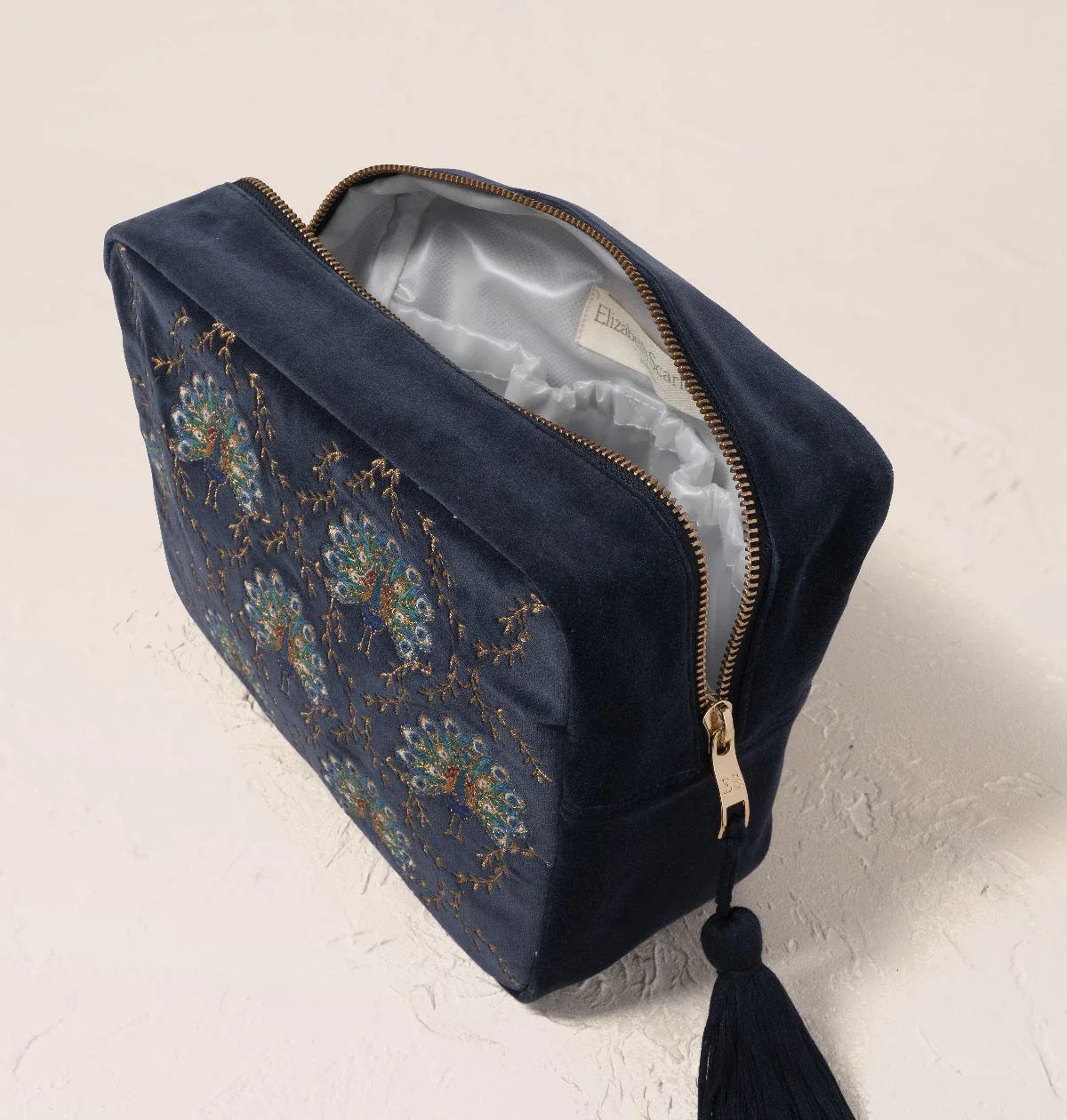 Botanical Peacock Velvet Wash Bag