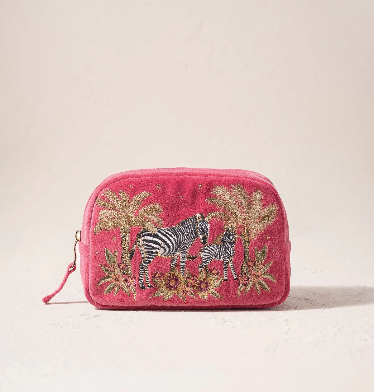 Botanical Zebra Velvet Makeup Bag