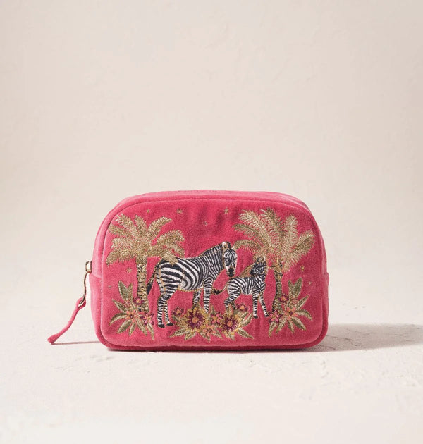 Botanical Zebra Velvet Makeup Bag