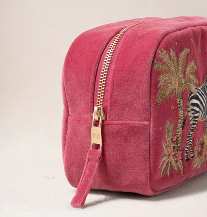 Botanical Zebra Velvet Makeup Bag