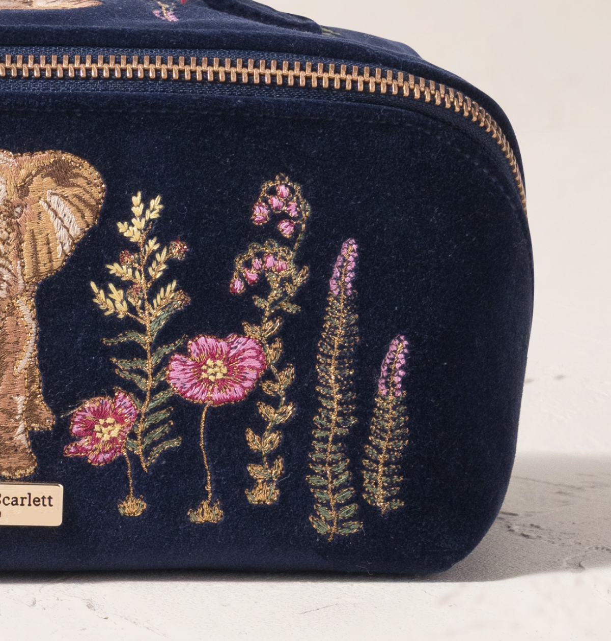 Botanical Elephant Velvet Open Flat Makeup Bag