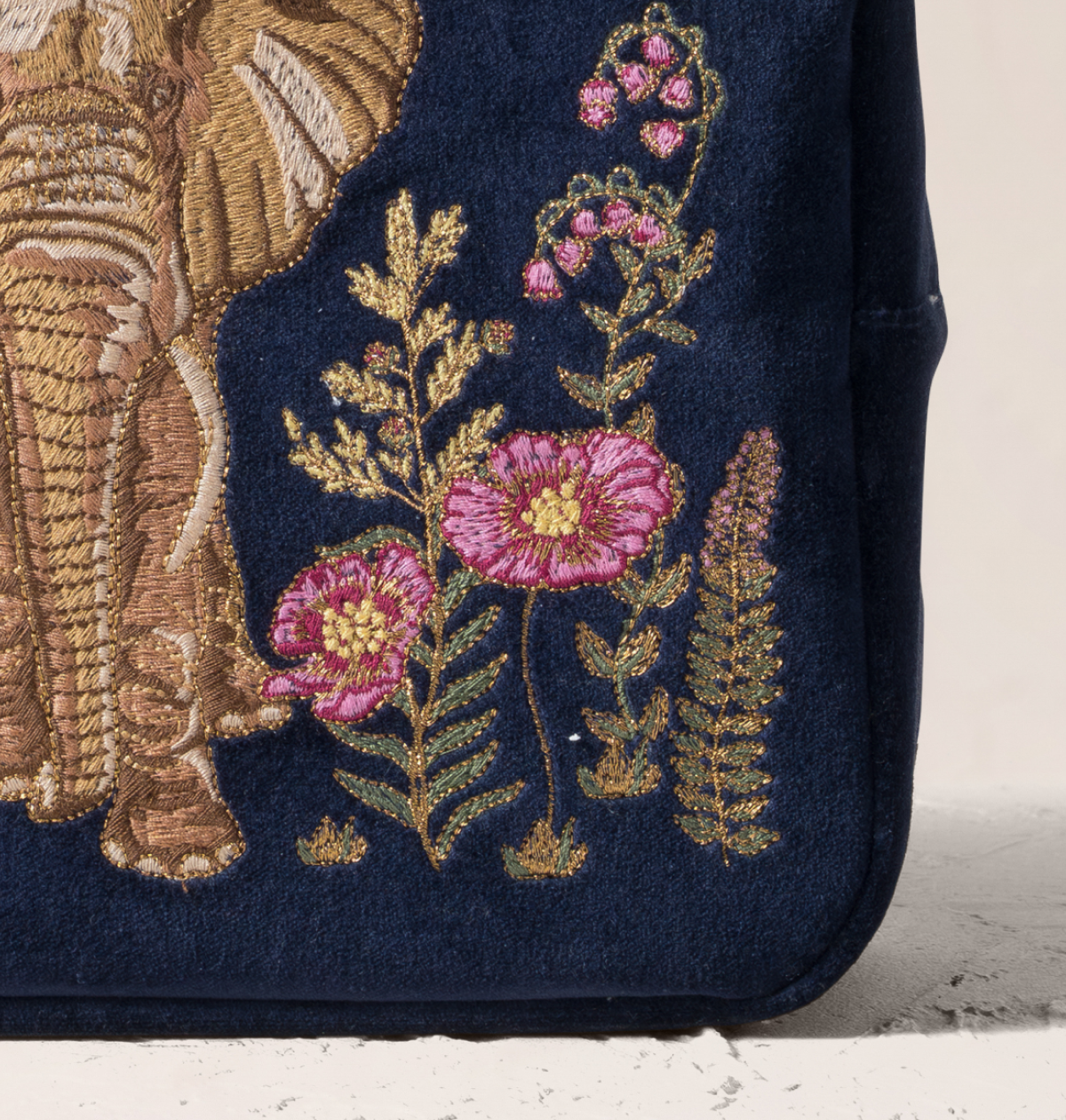 Botanical Elephant Velvet Wash Bag
