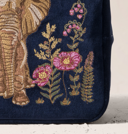 Botanical Elephant Velvet Wash Bag