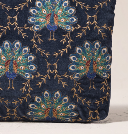 Botanical Peacock Velvet Everyday Pouch