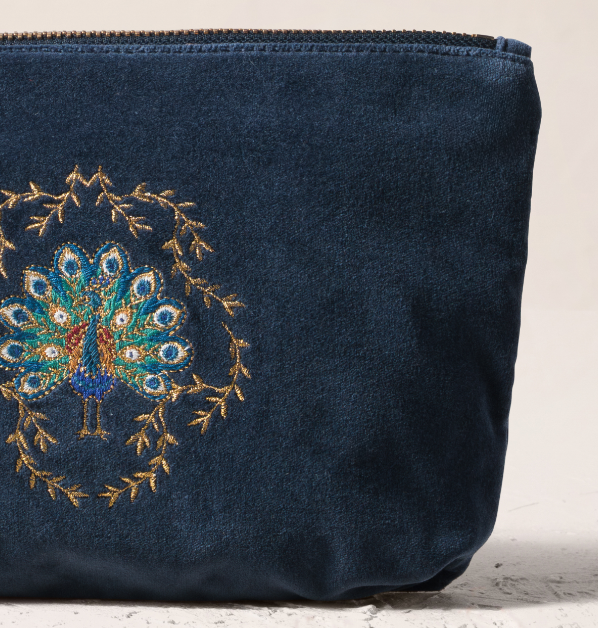 Botanical Peacock Velvet Mini Pouch