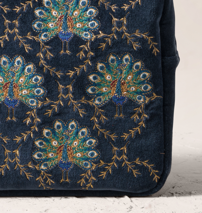 Botanical Peacock Velvet Wash Bag