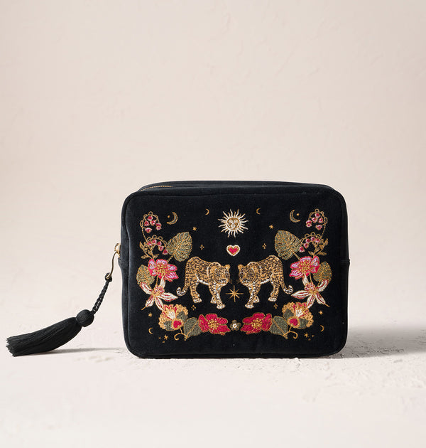 Celestial Leopard Velvet Wash Bag