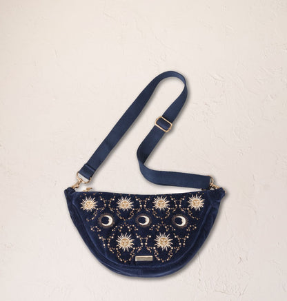 Celestial Sun & Moon Velvet Crossbody Sling Bag