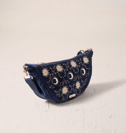 Celestial Sun & Moon Velvet Crossbody Sling Bag
