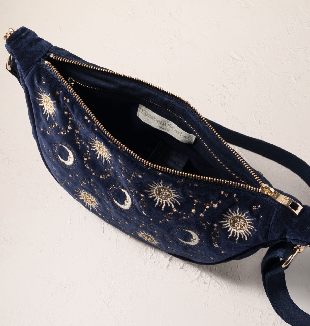 Celestial Sun & Moon Velvet Crossbody Sling Bag