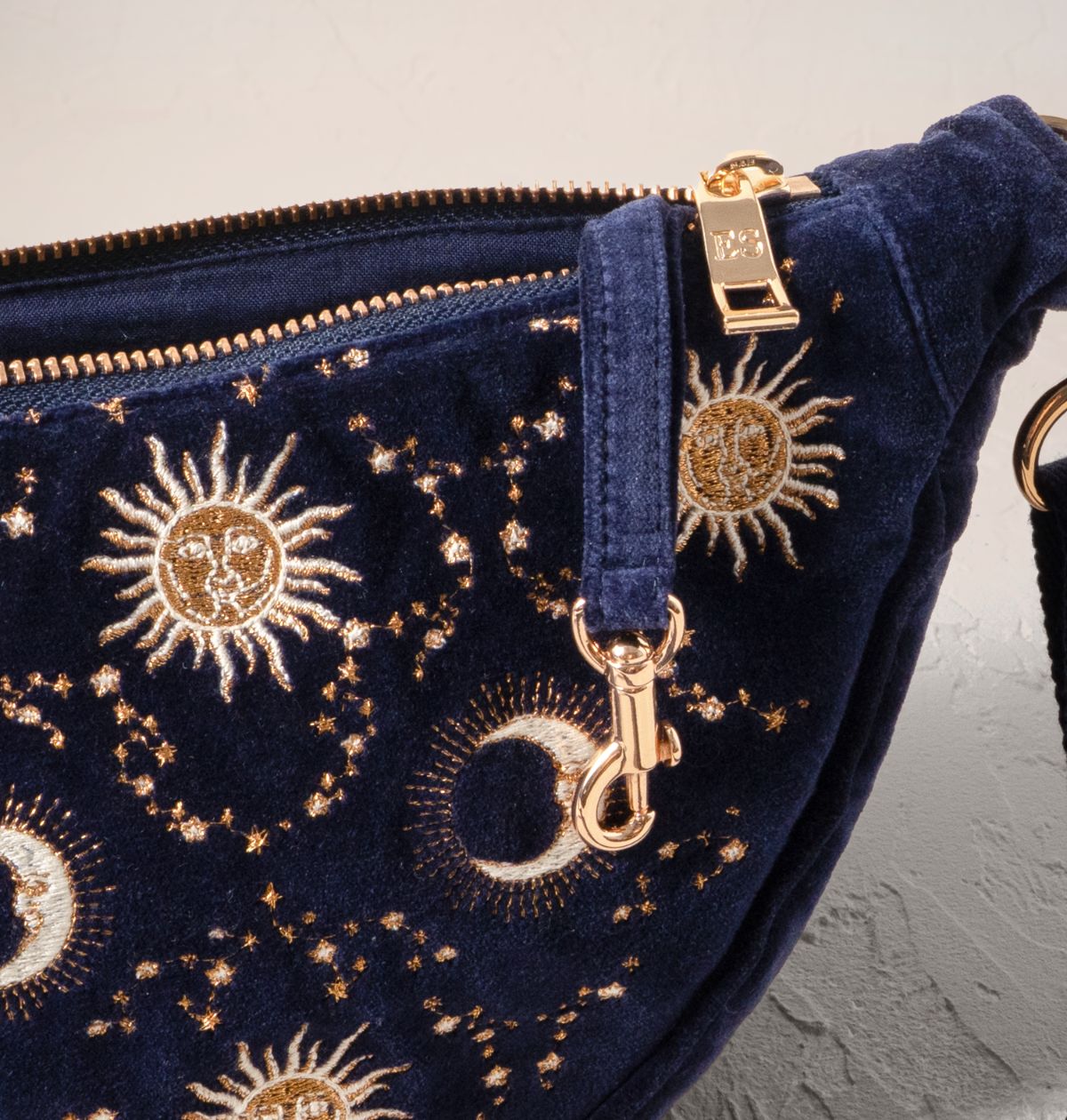 Celestial Sun & Moon Velvet Crossbody Sling Bag
