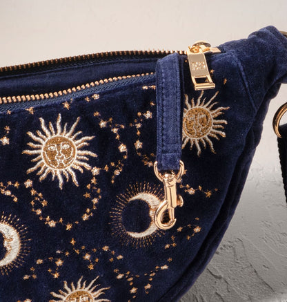 Celestial Sun & Moon Velvet Crossbody Sling Bag