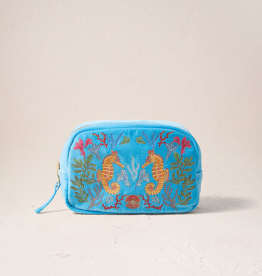 Coral Seahorse Makeup Bag