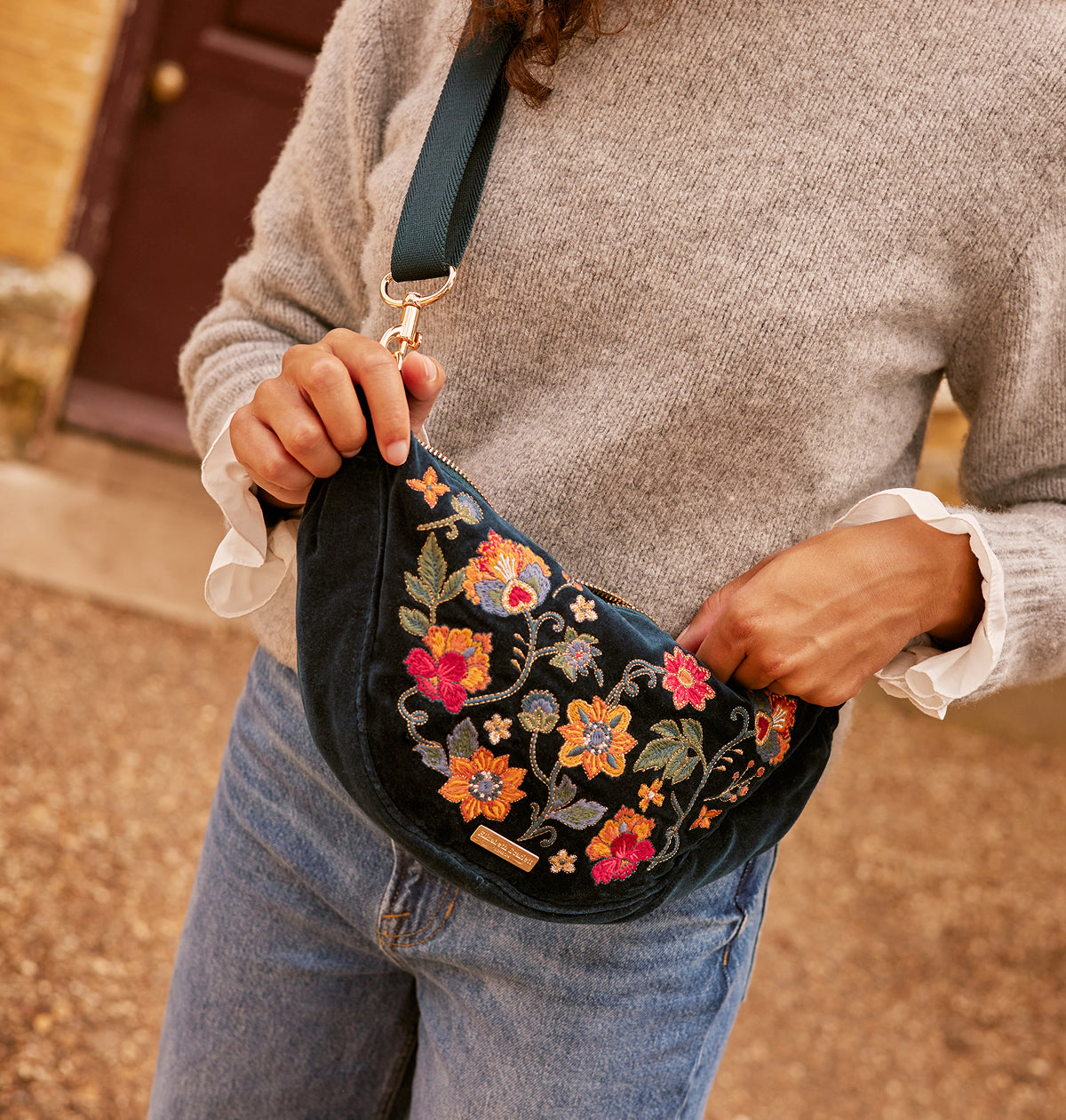 Botanical Garden Velvet Crossbody Sling Bag