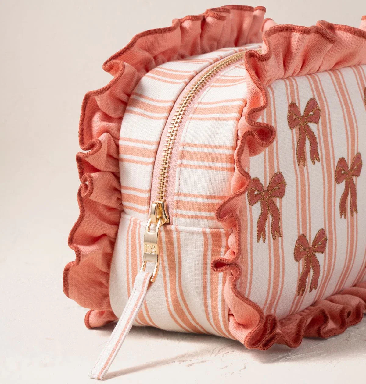 Dazzling Bows Stripe Printed Frill Makeup Bag