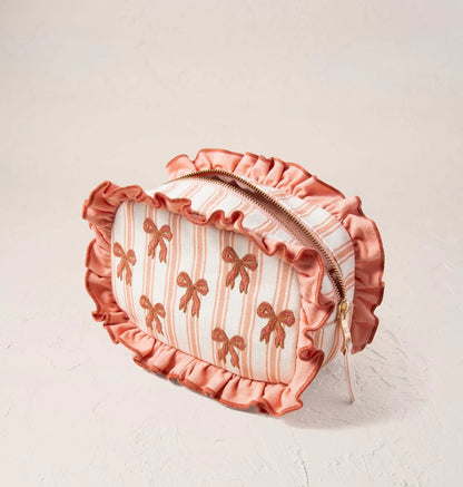 Dazzling Bows Stripe Printed Frill Makeup Bag