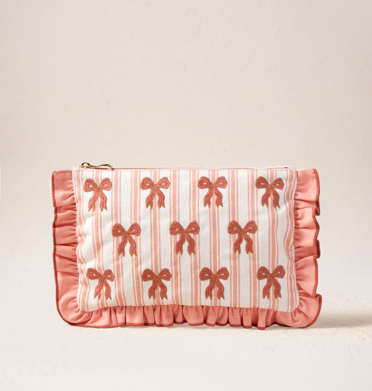 Dazzling Bows Stripe Printed Frill Pouch