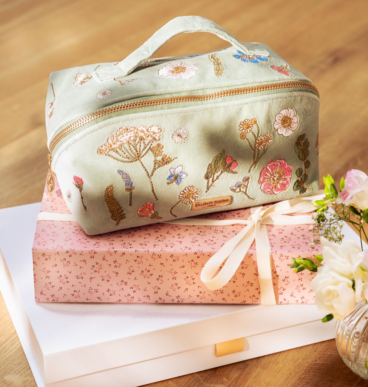 Pressed Flowers Open Flat Makeup Bag