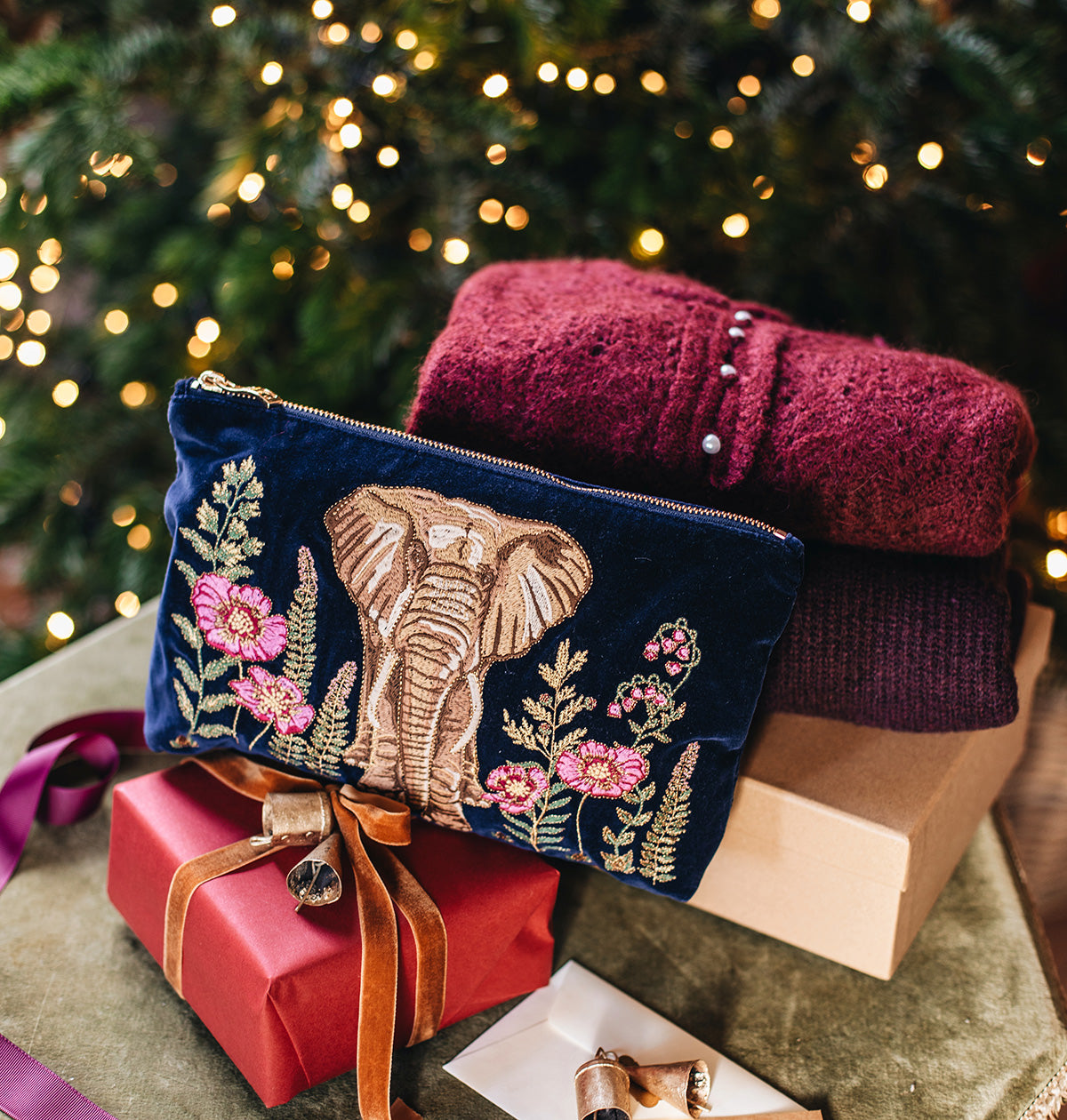 Botanical Elephant Velvet Everyday Pouch