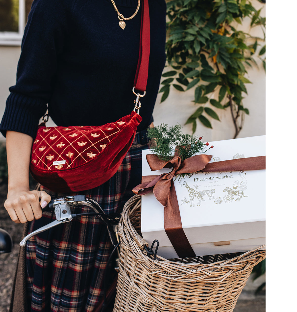Bee Trellis Velvet Crossbody Sling Bag