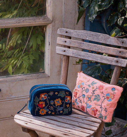 Botanical Garden Ink Blue Velvet Makeup Bag