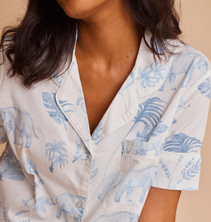 Cotton Sateen Elephants Short Pajamas